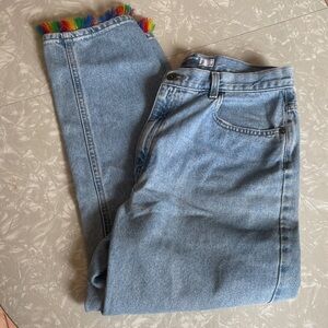 Liz Claiborne Light Blue Straight Leg Jeans with Rainbow Fringe